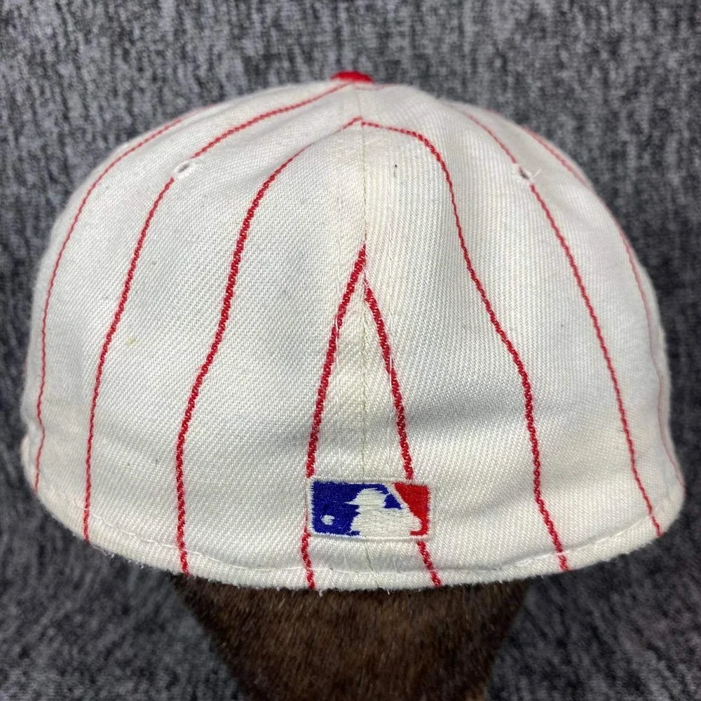 Sports Specialties Cincinnati Reds Hat Mens 7 1/2 White Red Pinstripe Fitted MLB